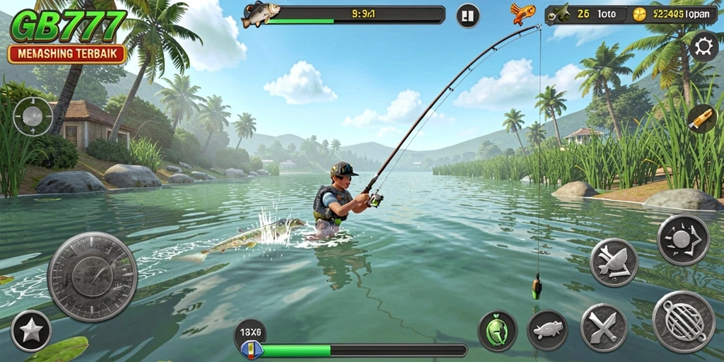 Screenshot dari gameplay <strong>GB777</strong> yang menunjukkan momen menangkap ikan.