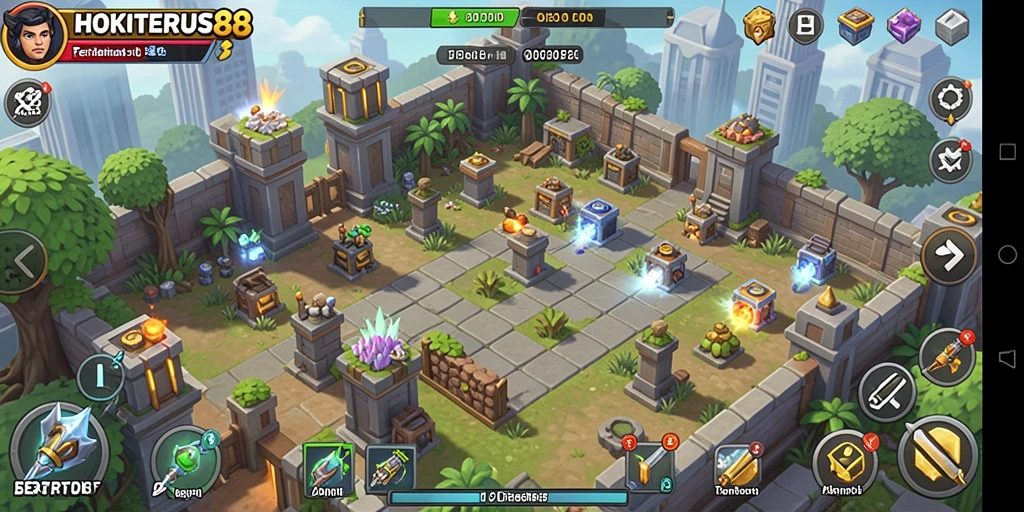 Tangkapan layar dari gameplay strategi menara di HOKITERUS88.