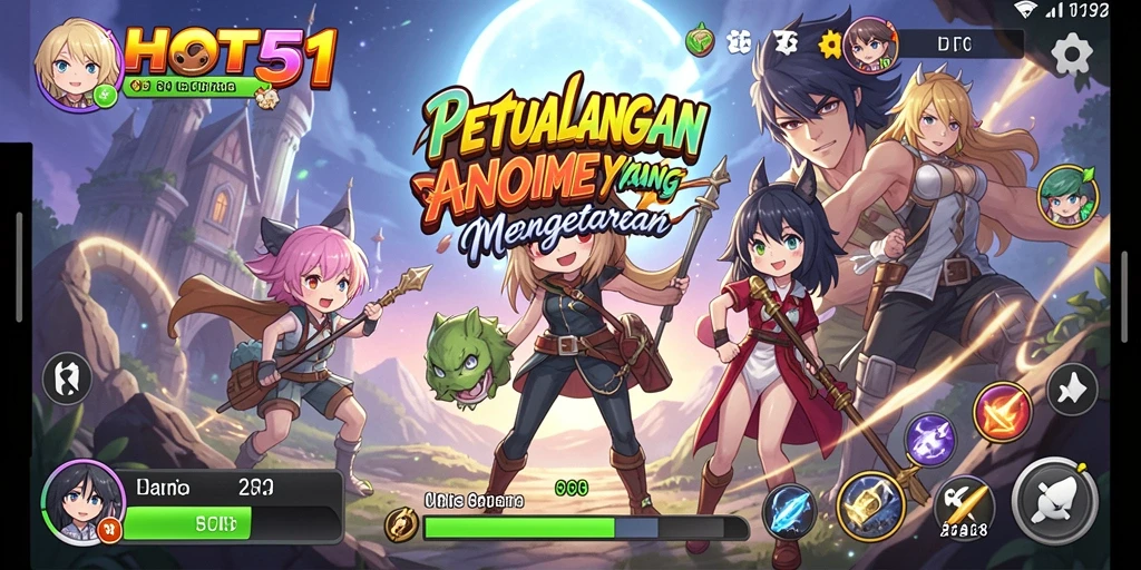 Screenshot gameplay HOT51 menampilkan pertempuran epik dalam dunia Anime.