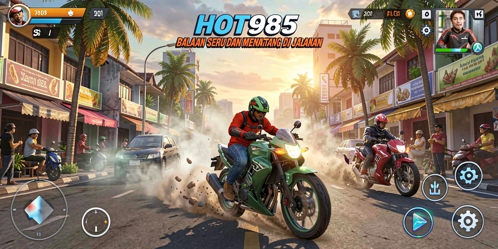 Gameplay Racing HOT985 yang penuh aksi dan kecepatan.