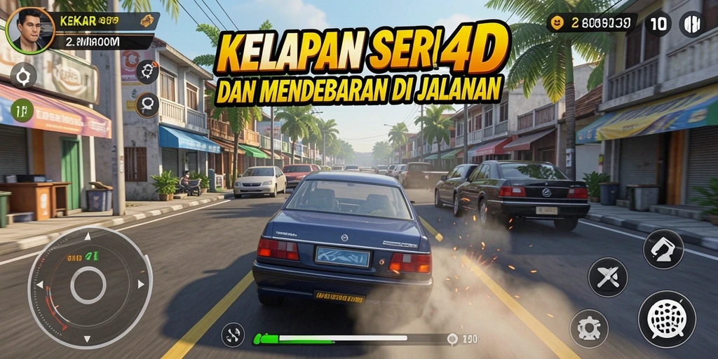 Screenshot gameplay KEKAR4D menampilkan aksi balapan yang seru dan mendebarkan.