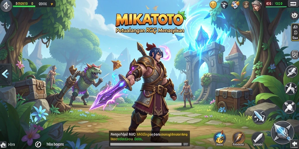 Screenshot gameplay MIKATOTO menampilkan pertempuran seru dalam dunia RPG.