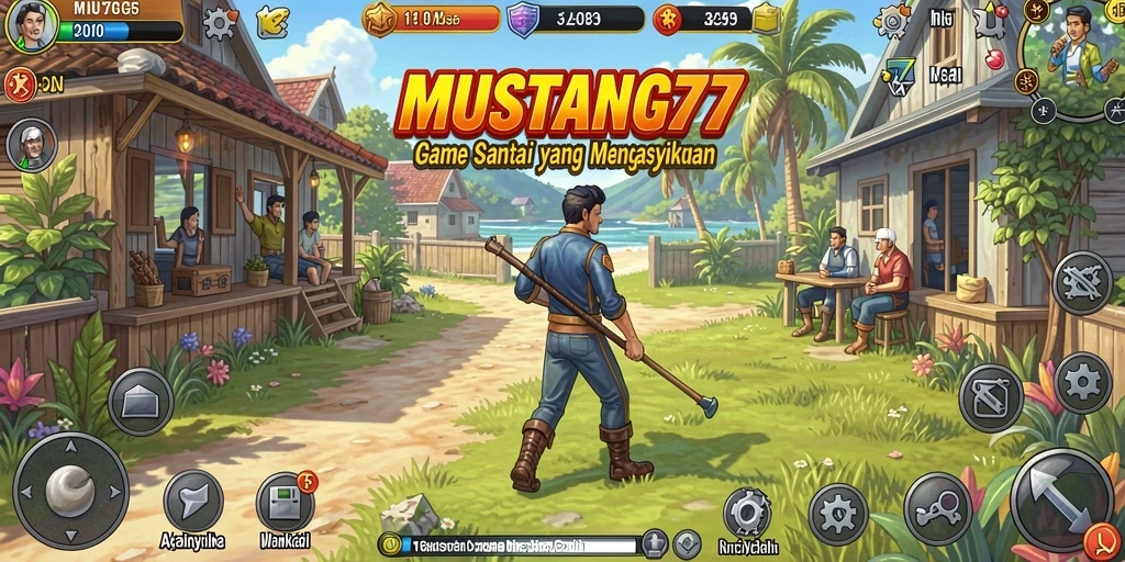 Tampilan gameplay MUSTANG77 yang ceria dan mengasyikkan.