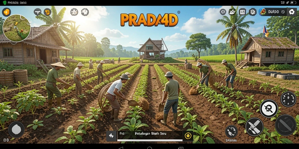 Tampilan gameplay seru dalam PRADA4D dengan lahan pertanian yang subur.