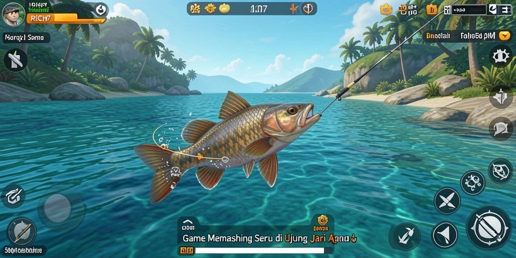 Tampilan gameplay RICH7 yang menarik dan seru saat memancing.