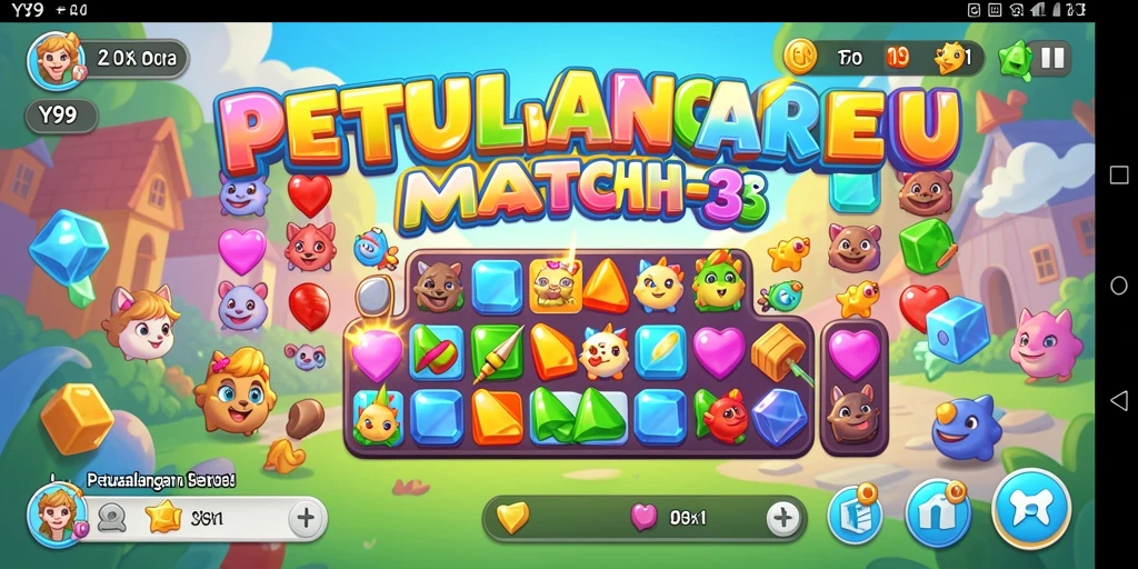 Tampilan gameplay seru dalam Y89 dengan permata berwarna-warni.